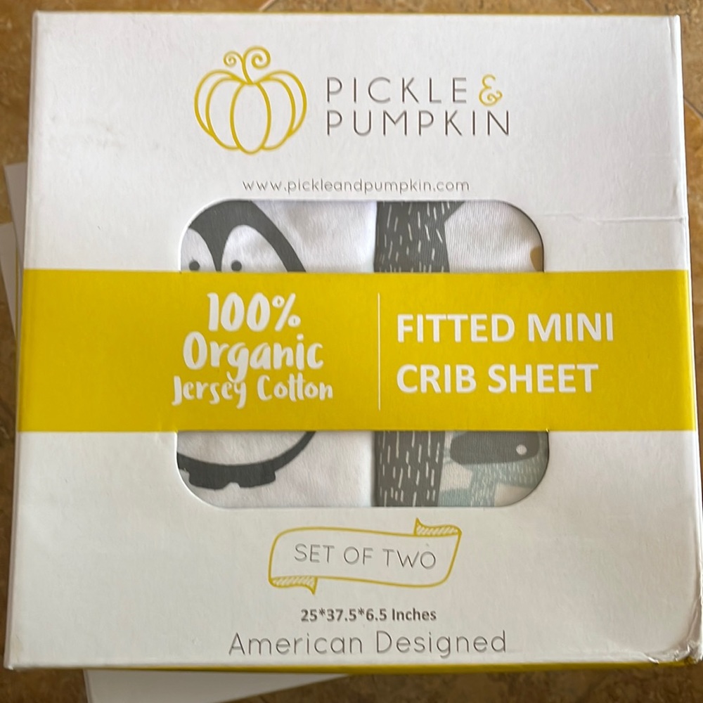 Pickle & Pumpkin 100% organic jersey cotton Fitted Mini Crib Sheets. Set of two